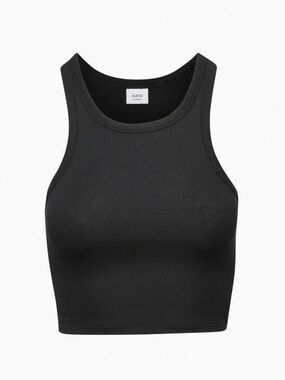Aritzia Community Honor Black Cropped Tank  High Crew Neckline Black Ribbed Med